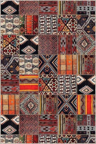 Renkli Kaymaz Patchwork Kesme Rulo Özel Ölçülü Yolluk Ar981n11 Çok Renkli