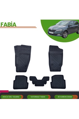 Skoda Fabia 2015+ Araca Özel 4d Havuzlu Paspas Takımı Karbon
