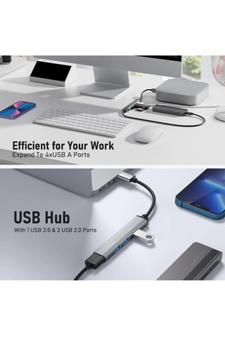 2'si 1 Arada Usb 3.0 Hub, 4 Port Type-c Usb 3.0 Hub, Macbook Uyumlu