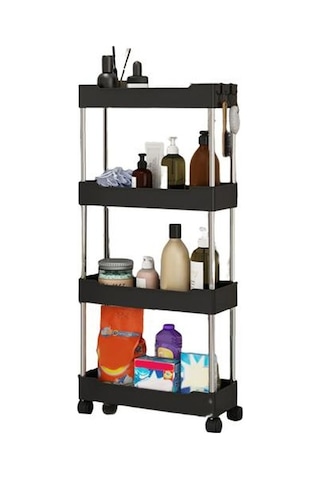 Jms Siyah Dört Katmanlı Depolama Rafı Bağımsız Güçlü Yük Taşıyan Kullanışlı Mutfak Ayaklı B