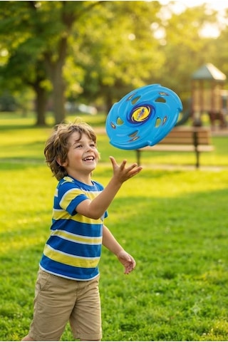 Kolay Kavranır 22 Cm Profesyonel Uçan Disk Frisbee - Açık Alan Park Ve Plaj Oyuncağı Mavi