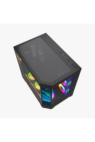 Gametech Vision V2 7x Argb Fanlı Lcd Ekranlı Oyuncu Bilgisayar Kasası Siyah