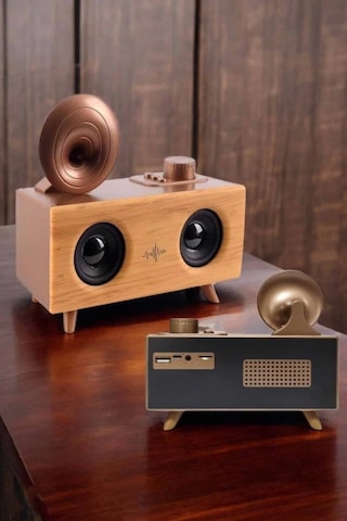 Mey İthalat Bluetooth Hoparlör Ahşap Klasik Retro Gramofon Bluetooth Müzik Kutusu