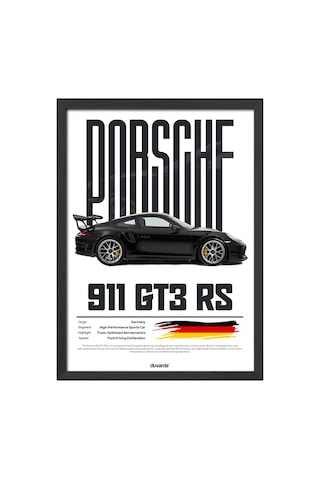 Porsche 911 Siyah Ahşap Çerçeveli Poster, Dekoratif Motosiklet Duvar Tablosu Çok Renkli