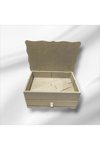 Ahşap-boyanabilir-4bölmeli-1çekmeceli- Takı-makyaj-organizer Kutu