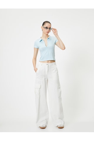 Koton Fermuarlı Polo Tişört Kısa Kollu Slim Fit Mavi 4sal11064ık Mavi