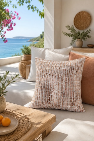 Fuly Consept Coastweave Sunset Dekoratif Kırlent Kılıfı Turuncu Krem Dokuma Görünümlü Akdeniz Stil Kırlent