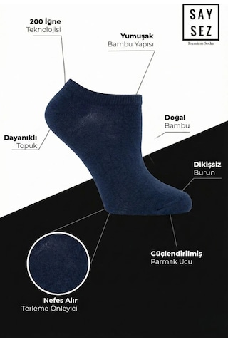 Saysez Bambu Kadın Sneaker Lacivert Çorap Dikişsiz Görünmez Bilekte Spor Çorap Premium 4'lü Paket Lacivert