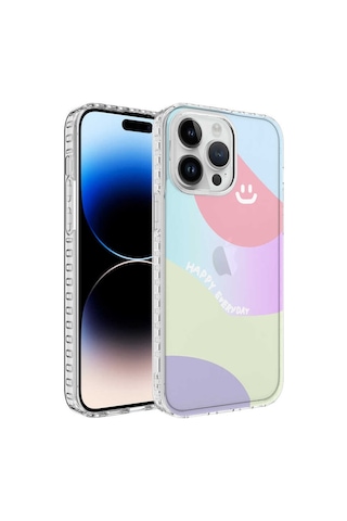 Apple Uyumlu iPhone 14 Pro Max Airbag Kenarlı Renkli Desenli Silikon Zore Elegans Kapak