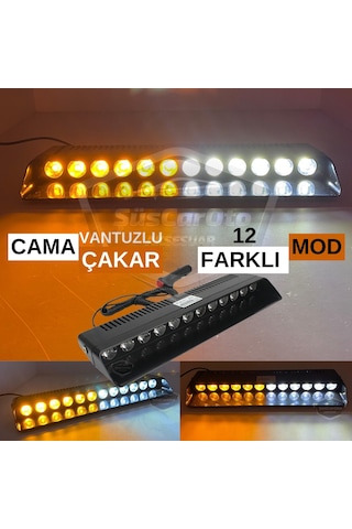 S12 Cam İçi Vantuzlu Ambulans İtfaiye Çakar Lamba İkaz Lambası 12 Ledli 12 Farklı Mod Sarı Beyaz Çakmaklık Girişli 00 Şüscaroto Aksesuar