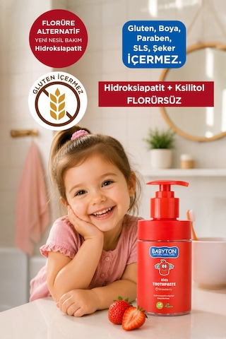 Babyton Çilek Özlü Florürsüz Doğal Diş Macunu 200 ML