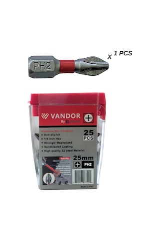 Vandor Anti Slip Bit Kaydırmaz Bits S2 Yüksek Kalite Çelik Ph2 25 - 729927867458