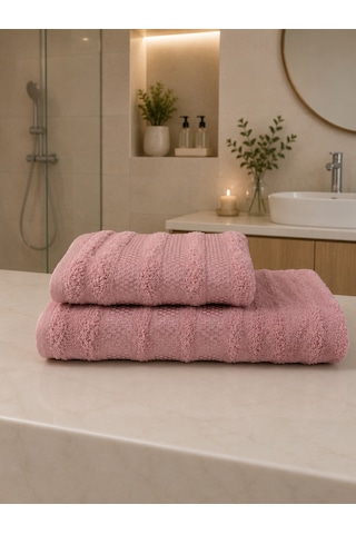 Pamuklu Saç Havlusu 50x90 Ve Banyo Havlusu 90x150 Yumuşak Dokulu Emici Saç Vebanyo Havlusu Pembe