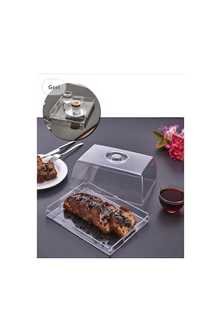 2 Adet Kristal Fanus Set-1 Adet 27 Cm Yuvarlak 1 Adet 25x18 Cm Kare Fanus-kek Fanusu Sunumluk Şeffaf