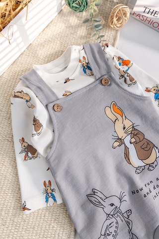 Babymod Tavşan Fiğürlü 2'li Erkek Bebek Salopet Tulum Gri