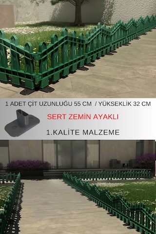 Dekoratif Plastik Alan Oluşturma Ve Bahçe Çiti 1 Adet Çit Y: 32 Cm / G: 55 Cm Sert Zemin Ayaklı - Yeşil