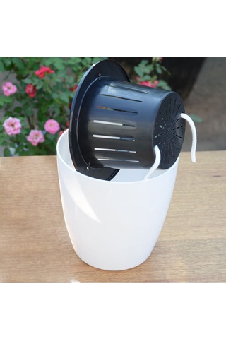 Tembel Saksılar Otomatik Su Emici Hidroponik Saksı Bitkileri Dairesel Reçine Plastik Saksılar Çift Katmanlı Tasarım Kendi Kendini Sulama Ekici, Çap: 11cm, Yükseklik: 10.3cm Beyaz