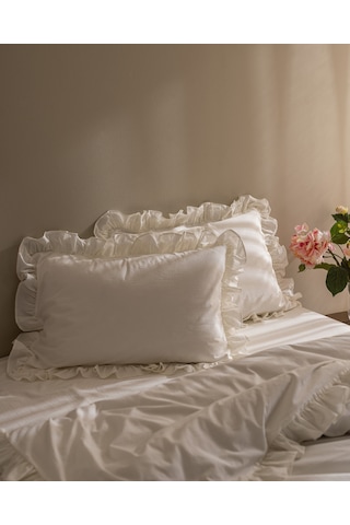 Madame Coco Obernai Tek Kişilik %100 Pamuk Fırfırlı Düz Yıkamalı Nevresim Takımı - Beyaz 8684427198278 Beyaz