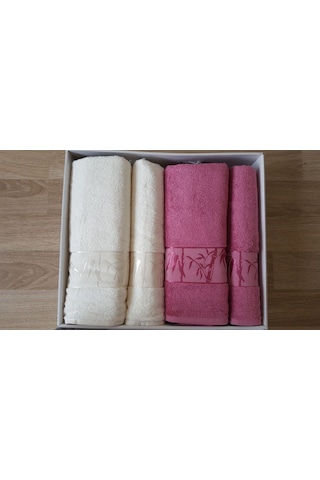Nurpak 4 Parça Bambu Havlu Takımı Mürdüm Krem