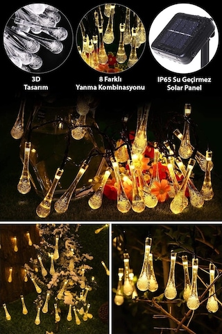 Trendpoint Solar 30 Ledli Su Damlası Model 8 Modlu Güneş Enerjili Çok Renkli