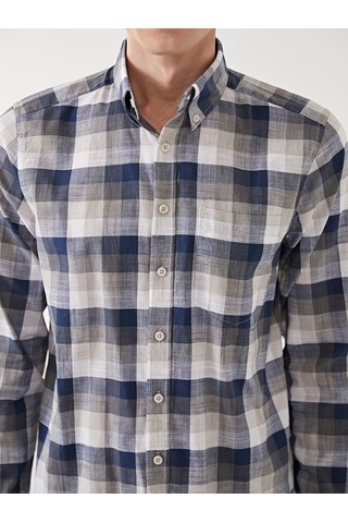 Lcwaıkıkı Classic Bej Regular Fit Uzun Kollu Ekose Poplin Erkek Gömlek