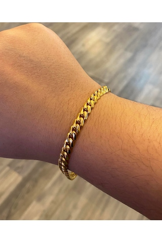 Celikchi Unisex 6 Mm Zincir Gold Renk Çelik Bileklik Gold