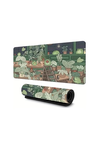 Sevimli Kurbağa Yeşil Mouse Pad, Kaymaz Kauçuk Tabanlı Masa Matı Çeşitli Boyutlarda 300 X 600 X 2 Mm