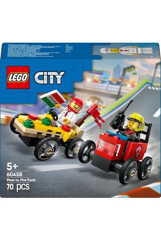 LEGO® City Pizza Arabası İtfaiye Kamyonuna Karşı Yarış Arabası Paketi 60458 -5 Yaş ve Üzeri Çocuklar için Yaratıcı Oyuncak Yapım Seti(70P)