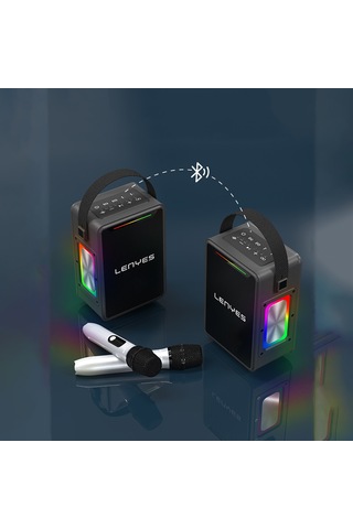 Lenyes S857 Rgb Işıklı Çift Mikrofonlu Taşınabilir Tws Bluetooth Speaker Hoparlör V5.3 Siyah Siyah