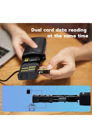 Honeybeeshop Usb 3.1 Type-c Çift Sd Tf Kart Okuyucu - Akıllı Telefon Drone Aksiyon Kamerası İçin Siyah
