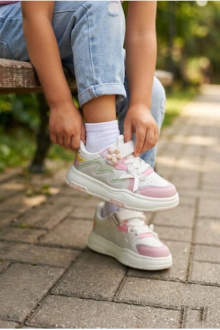 Fort Odessa Cool Fiyonk Detaylı Hafif Rahat Sneaker Kız Çocuk Ayakkabı Beyaz - Pudra