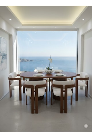 Noıre Ahşap Modern Yemek Masası 6 Kişilik Yemek Masa Takımı Ceviz Beyaz