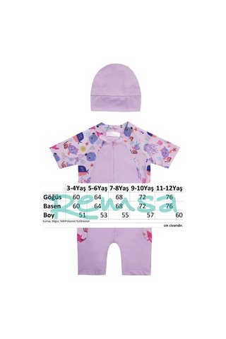 Uv Korumalı Kısa Kollu Tulum Bebek Çocuk Yüzücü Mayo 1910 Lila Lila