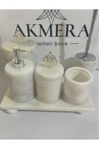 Osmanlı Motifli Dikdörgen Tepsi 6 Parça Banyo Seti Beyaz