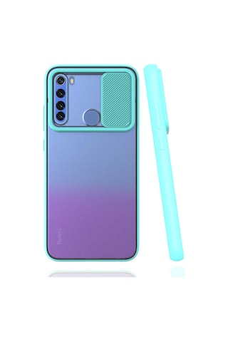 Noktaks - Redmi Note 8 Uyumlu - Kılıf Slayt Sürgülü Arkası Buzlu Lensi Kapak - Turkuaz Turkuaz