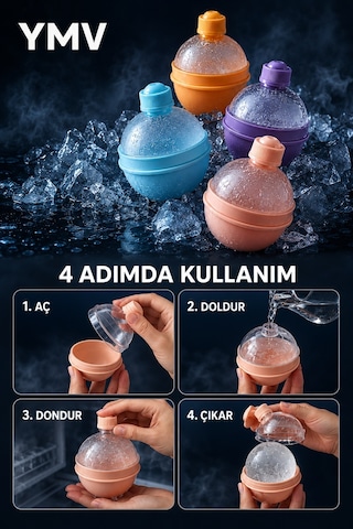 Ymv Küre Buz Kalıbı Büyük Yuvarlak Buz Topu Kalıbı Kahve Kola Soğuk İçecek Silikon Buzluk 1 Adet Turuncu - Sarı