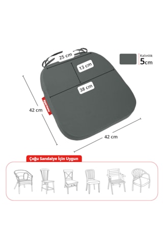Xpermate 6'lı Standartfit Oval Sandalye Minderi 42x42x5 Antrasit