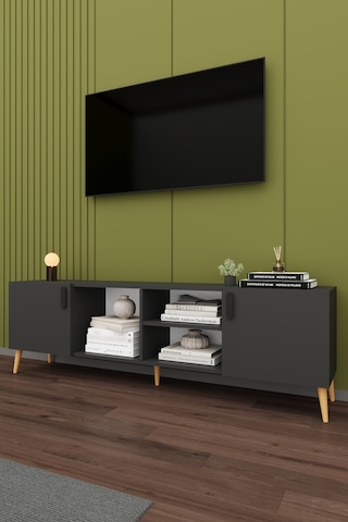 Asra Trend Tv Ünitesi T-12 %100 MDF 180 cm Tv Sehpası Dolaplı Raflı Koyu Gri