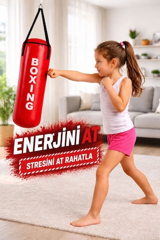 Boxing 53x20cm Kayışlı Kırmızı Çocuk Boks Kum Torbası Kırmızı