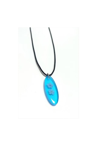 Unutma - 773 - Çiçeği Oval - Csmo-tex - Epoksi Kolye-mavi Çok renkli