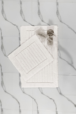 Elart Luin Banyo Halısı Paspas Takımı Pamuklu 2 Adet 60x100 Cm Krem Krem