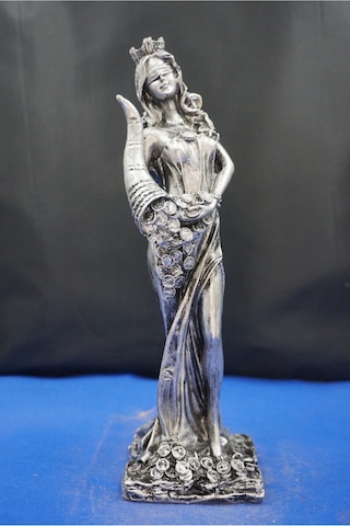 Fortuna Bereket Tanrıçası Heykeli - 28 Cm Mitolojik Biblo Hediyelik Eşya Ev Dekor Gümüş