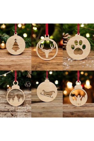 10 Parça Ahşap Yılbaşı Ağacı Süs Seti-3 Ortalama 6-8 Cm Noel Ağacı Süsü