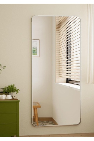 Pera 180x66 Yuvarlak Köşeli Yer Aynası Ayaklı, Asılı, Duvara Yaslı, Yatak Odası, Giyinme Odası GÜMÜŞ