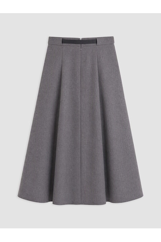 Lcw Vision Gri Kemerli Pileli A Kesim Midi Etek