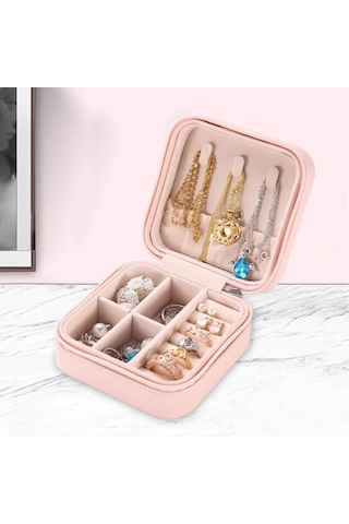 Chavin Pembe Deri Seyahat Yüzük Küpe Kolye Takı Kutusu st1-64pm Pembe