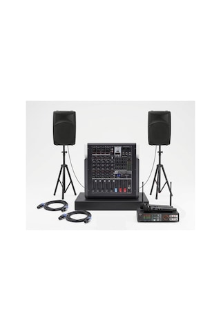 Okul Tören Ses Sistemi - Profesyonel Set - 12" Hoparlörler - Telsiz Mikrofonlu - Bluetooth Mikserli - Kolay Kurulum