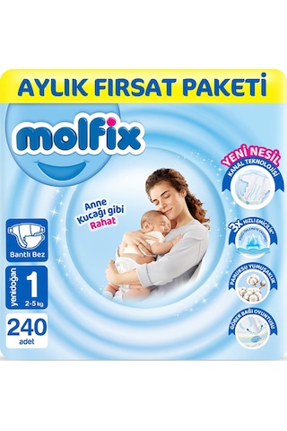 Molfix Bebek Bezi 1 Beden Yenidoğan Aylık Fırsat Paketi 240 Adet 4'lü