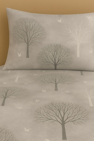 Çift Kişilik Desenli Nevresim + 2 Adet Kapaklı Yastık Kılıfı Koyu Gri