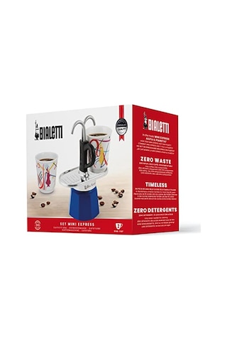 Bialetti - Set Mini Express: Ocak Üstü Espresso Pişirici + 2 Cups - Kandinsky Serisi